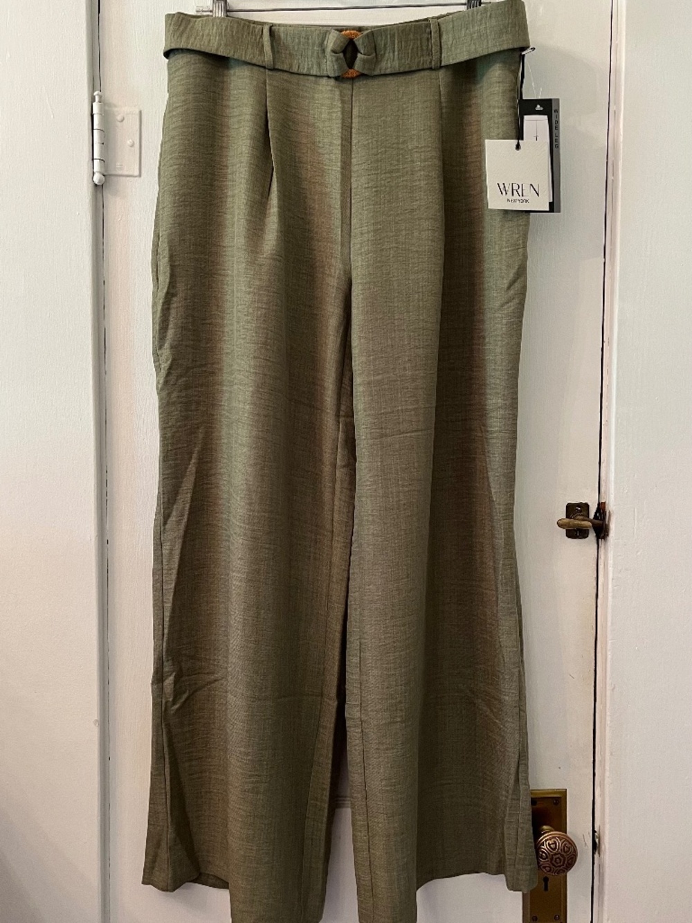 Wren New York High-waisted Flowy Wide Leg Pants, Size L, Olive Green